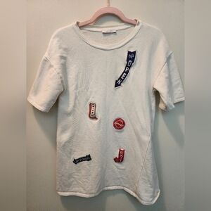 Zara Trafaluc White T-Shirt Dress with Graphic Embroidered Patches